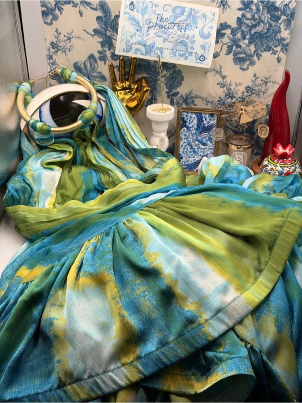 🆕 BRONX & BANCO 🧿 NWOT Palma Coastal Ruffle Hi-Low Gown, Blue Green, Sz L US 8 - Picture 13 of 16